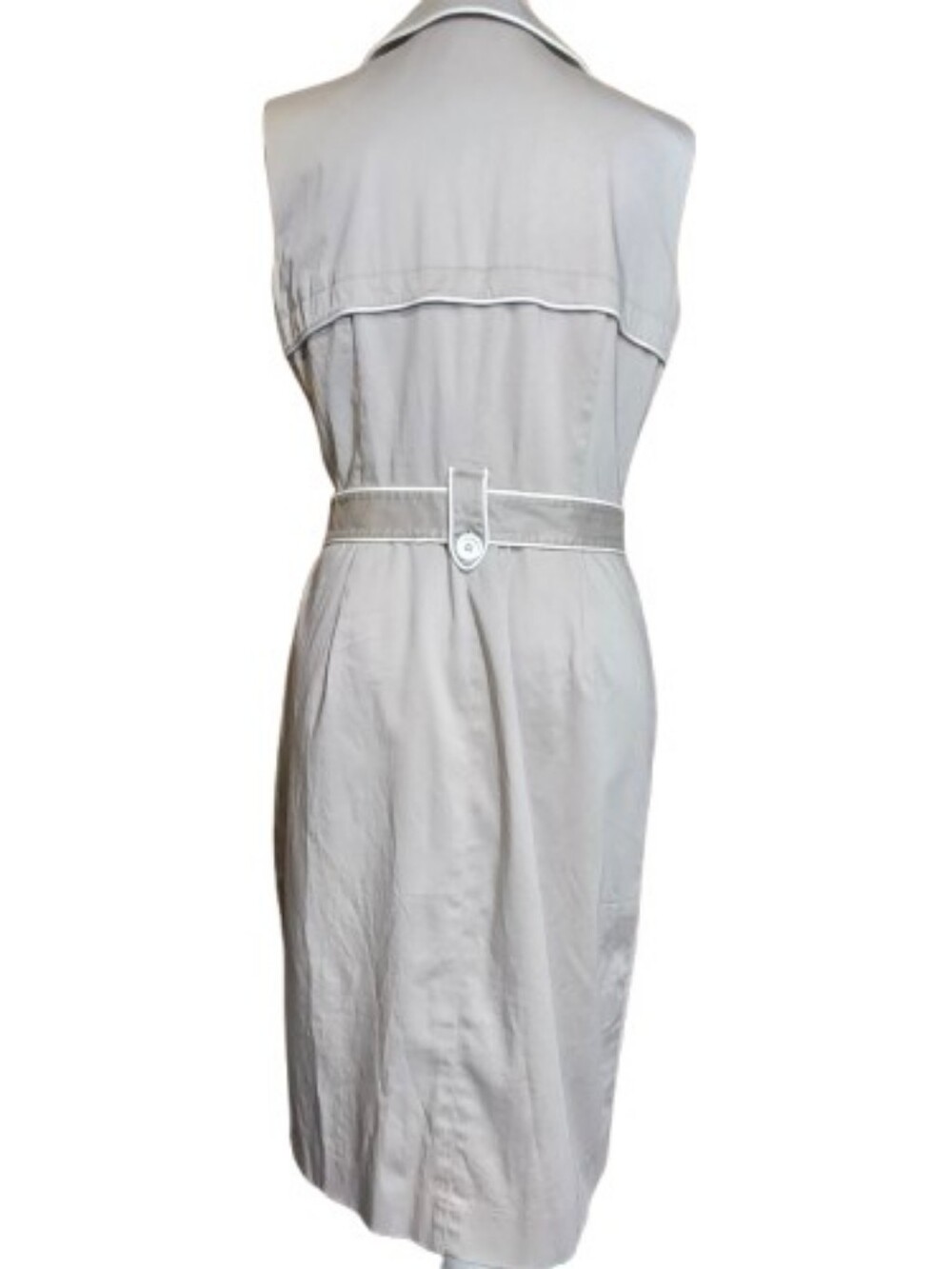 Calvin Klein Sleeveless Trench Dress Sz 8 Beige Belted Midi Dress Quite Luxury - Picture 11 of 12